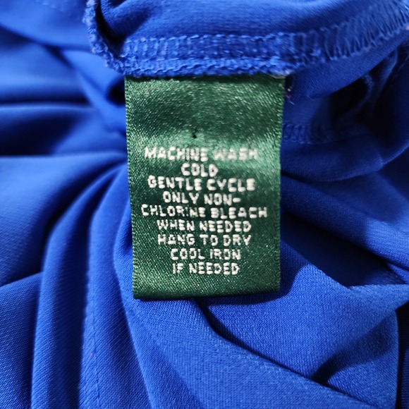 RALPH LAUREN Blue Long Sleeve Ruched Stretch Sheath Dress Size 10 Elegant - Picture 5 of 8